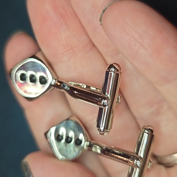 Silver and Black Modern Dice Stainless Steel Cuff Links Brand New - Picture 8 of 11